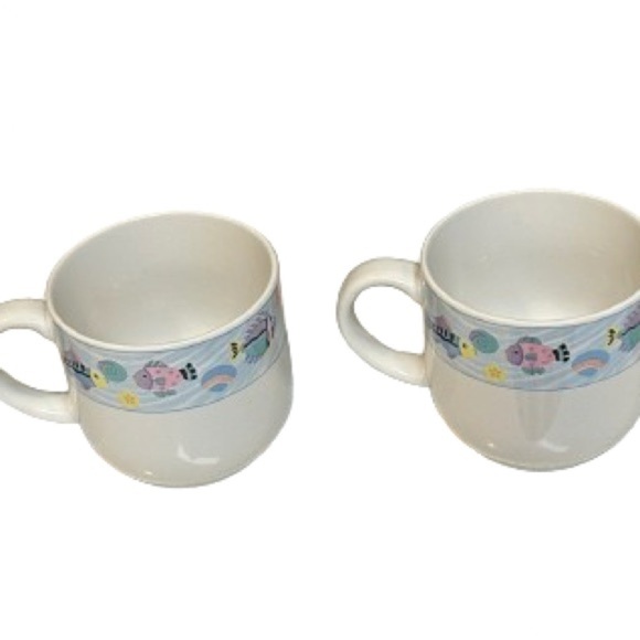 Vintage 1991 Vitromaster Sea Side Pattern Set of Four Coffee Mugs - Picture 13 of 14